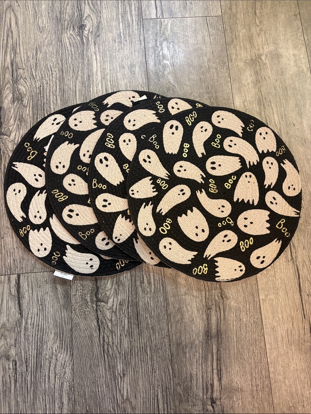Tahari Black and Cream Ghost Round Placemats - Halloween Party Set
